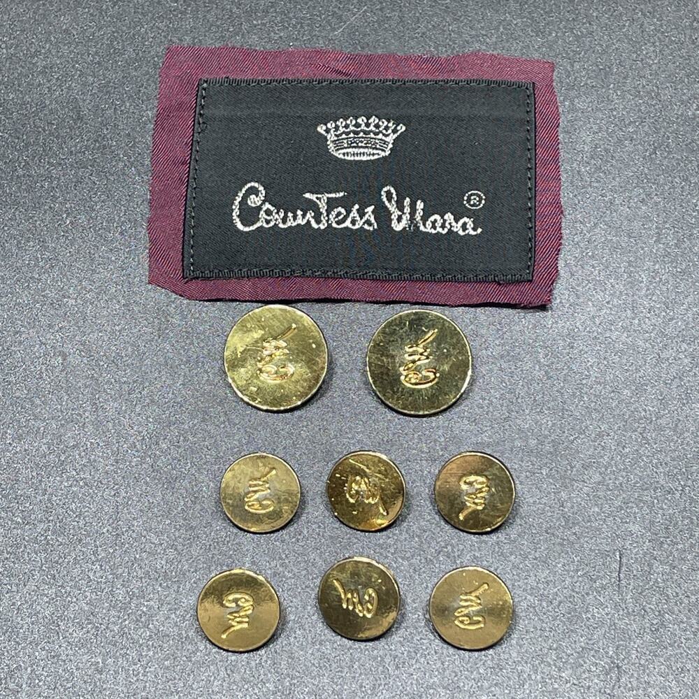 Vintage Countess Mara Metal Gold Tone Blazer Buttons Set of‎ 8 Monogrammed Flat